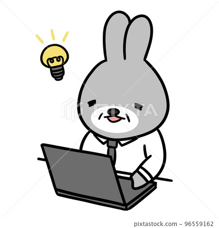 一隻閃爍的兔子在做電腦工作 一隻閃爍的兔子在做電腦工作 96559162