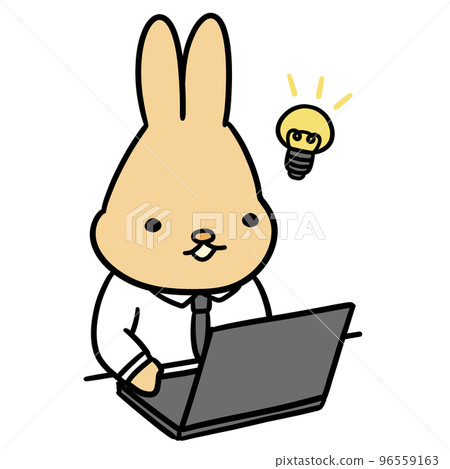 一隻閃爍的兔子在做電腦工作 一隻閃爍的兔子在做電腦工作 96559163