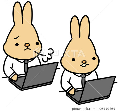 A rabbit using a laptop in the company A rabbit using a laptop in the company 96559165