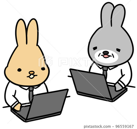 Rabbit boss and subordinate working on a computer at the company 96559167