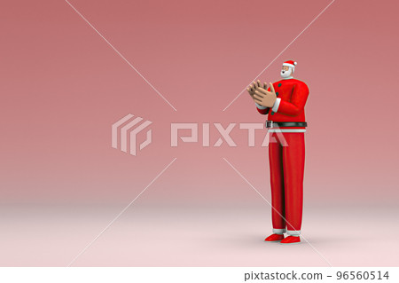 A man wearing Santa Claus costume. He is expression of hand when talking. 3d rendering of cartoon character in acting. 96560514