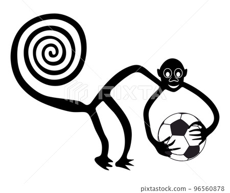 Monkey with the football ball in hands 96560878