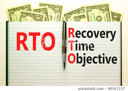 RTO recovery time objective symbol. Concept words RTO recovery time objective on white note on a beautiful white background. Business and RTO recovery time objective concept. Copy space. RTO recovery time objective symbol. Concept words RTO recovery time objective on white note on a beautiful white background. Business and RTO recovery time objective concept. Copy space. 96561137