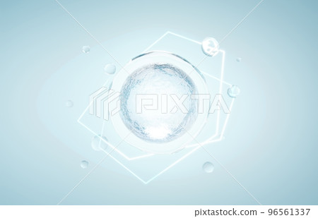 Cosmetics Essence molecule, collagen, Vitamin or Serum drop water for moisturizer. Liquid molecule chemical structure on water background. Cosmetics power treatment. Natural product. 3d rendering. 96561337