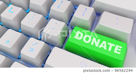 White Keyboard with green donate button 3d render image 96562294