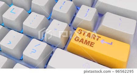White Keyboard with start game button 3d render image 96562295