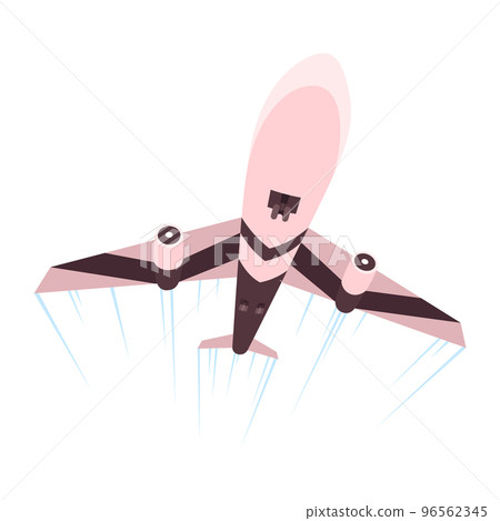 Plane takes off or landing. Modern passenger air transport. Travel transportation aviation concept in cartoon flat style Plane takes off or landing. Modern passenger air transport. Travel transportation aviation concept in cartoon flat style 96562345