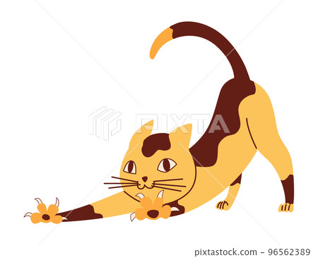 Doodle cat. Cute and funny pet vector illustration. Cartoon kitten character design. Adorable animal stretching itself 96562389