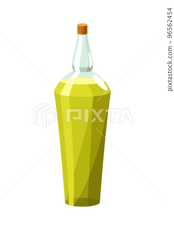 Vegetable oil bottle. Can with vitamin oil for cooking. Virgin organic healthy liquid product from seed. Isolated cartoon icon with sunflower product 96562454