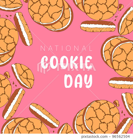 National Cookie Day banner, pink background, frame. National Cookie Day banner, pink background, frame. 96562504
