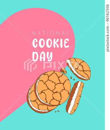 National Cookie Day, blue background and pink heart shape. National Cookie Day, blue background and pink heart shape. 96562506