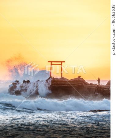 Iwaki City, Fukushima Prefecture, Sunrise at Benten Island on Hatachi Beach Iwaki City, Fukushima Prefecture, Sunrise at Benten Island on Hatachi Beach 96562638