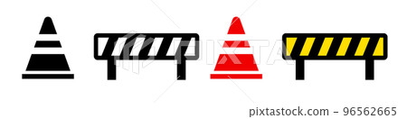 Road cone and barricade icon set. Construction site and construction site tools. triangular cones and pylons. vector. 96562665