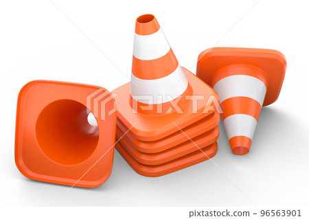 Set of traffic cones for under construction road work on white background. Set of traffic cones for under construction road work on white background. 96563901