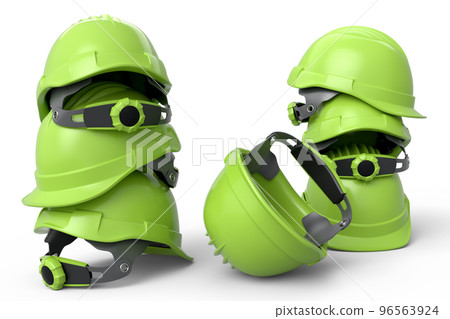 Heap of safety helmets or hard caps for carpentry work on white background 96563924