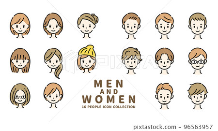 Face icons for young men and women 96563957