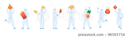 護理人員或醫生或科學家或醫學專家團隊與防護衣與農曆新年元素 96565716