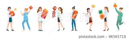 護理人員或醫生或科學家或醫學專家的女性團隊與中國農曆新年元素 96565718