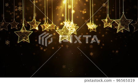 Gold Background Merry Christmas Concept Greeting Card Gifts. Christmas Star Shape and Shining Light with Particles Falling Snowflakes Gold Background Merry Christmas Concept Greeting Card Gifts. Christmas Star Shape and Shining Light with Particles Falling Snowflakes 96565819