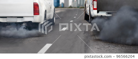 Air pollution from vehicle exhaust pipe on road Air pollution from vehicle exhaust pipe on road 96566204