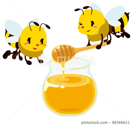 Honey in a delicious jar and cute bees 96566621