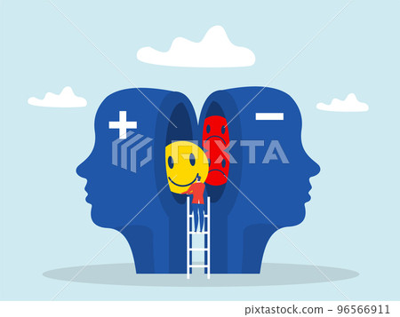 Businessman push positive thinking on head human From Negativity To Positivity on new mindset vector 96566911
