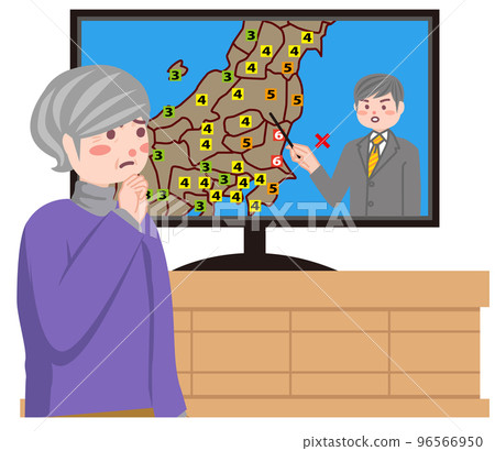 害怕看到地震公告的高級婦女 96566950