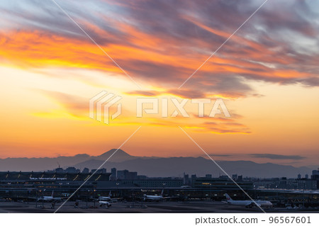 Evening view of Mount Fuji from the airport Evening view of Mount Fuji from the airport 96567601