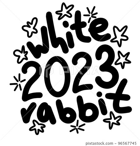 Hand drawn black line illustration of white rabbit 2023 chinese new year symbol. Cute words lettering phrase animal drawing winter card invitation party celebration poster. Hand drawn black line illustration of white rabbit 2023 chinese new year symbol. Cute words lettering phrase animal drawing winter card invitation party celebration poster. 96567745