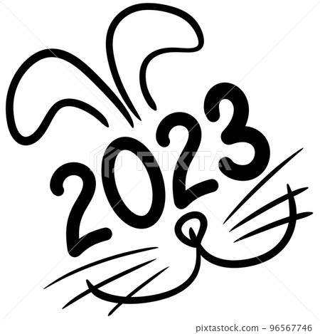 Hand drawn black line illustration of white rabbit 2023 chinese new year symbol. Cute words lettering phrase animal drawing winter card invitation party celebration poster. Hand drawn black line illustration of white rabbit 2023 chinese new year symbol. Cute words lettering phrase animal drawing winter card invitation party celebration poster. 96567746
