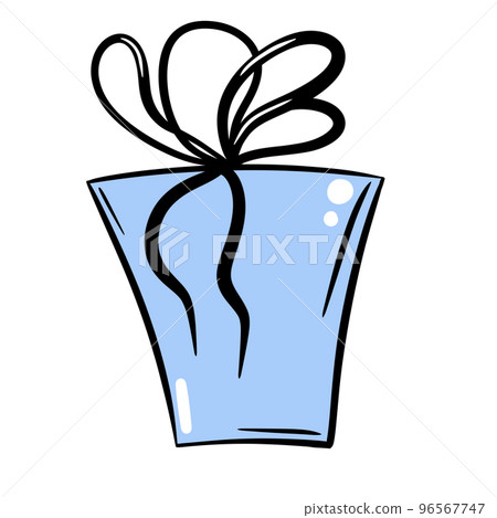 Hand drawn illustration of gift present box with black outline line bow ribbon. Cold winter chrstmas blue color, elegan minimalist birthday party decoration celebration invitation, simple design. Hand drawn illustration of gift present box with black outline line bow ribbon. Cold winter chrstmas blue color, elegan minimalist birthday party decoration celebration invitation, simple design. 96567747