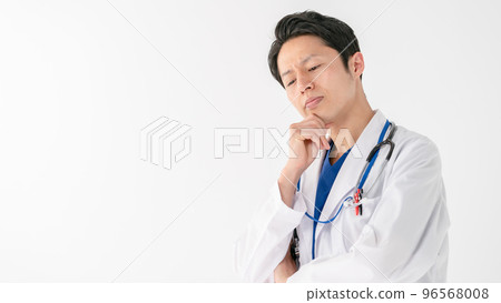 Worried doctor male white background 96568008