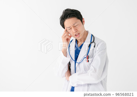 Worried doctor male white background Worried doctor male white background 96568021