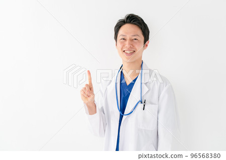 Doctor pointing white background 96568380