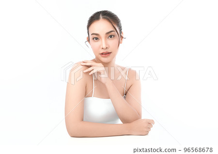 Beautiful young asian woman with clean fresh skin on white background, Face care, Facial treatment, Cosmetology, beauty and spa, Asian women portrait. 96568678