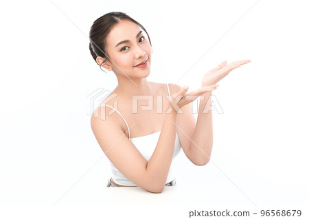 Beautiful young asian woman with clean fresh skin on white background, Face care, Facial treatment, Cosmetology, beauty and spa, Asian women portrait. 96568679