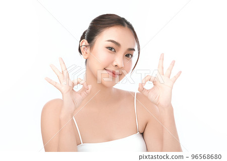 Beautiful young asian woman with clean fresh skin on white background, Face care, Facial treatment, Cosmetology, beauty and spa, Asian women portrait. 96568680