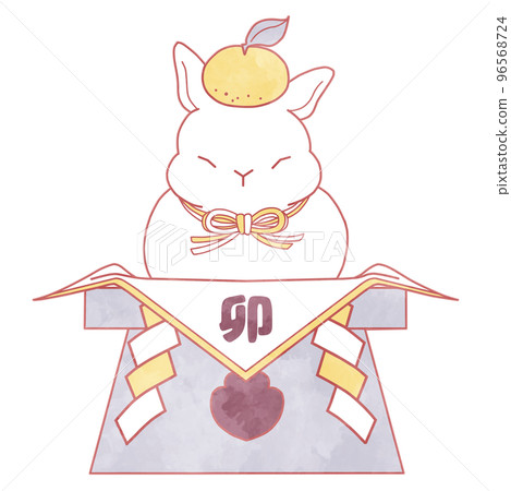 Watercolor-style illustration of a rabbit that became a mirror rice cake Watercolor-style illustration of a rabbit that became a mirror rice cake 96568724
