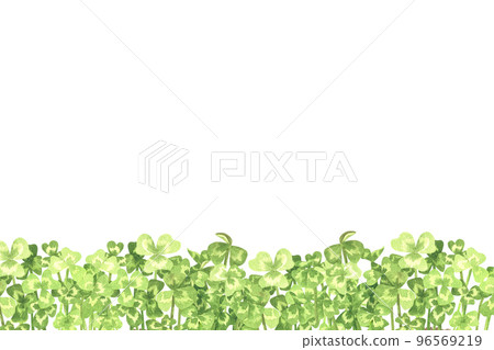 Rectangular text template with clover thickets at the bottom. Place for an inscription. Watercolor illustration. Isolated on a white background. For your design greeting cards, labels, brochures etc 96569219