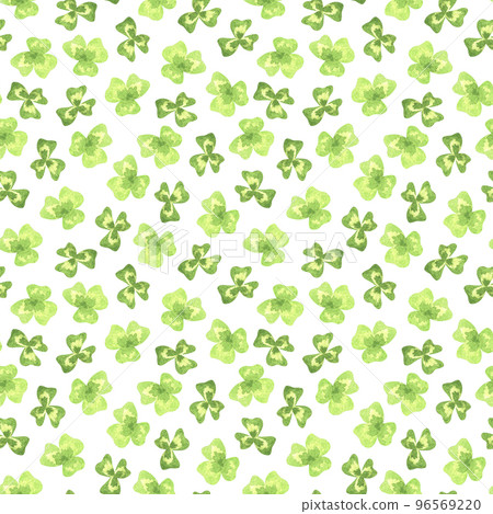 Seamless pattern with three-leaf clover. St.Patrick 's Day. Watercolor illustration. Isolated on a white background.For design fabrics, wallpaper, wrapping gift paper, and decorations for the holiday Seamless pattern with three-leaf clover. St.Patrick 's Day. Watercolor illustration. Isolated on a white background.For design fabrics, wallpaper, wrapping gift paper, and decorations for the holiday 96569220