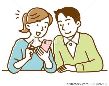 一對年輕夫婦在智能手機上購物 96569232