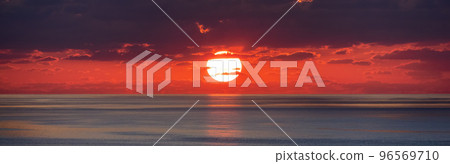 Dramatic Colorful Sunrise Sky. Mediterranean Sea. Abstract Red Sky. Cloudscape Nature Background Dramatic Colorful Sunrise Sky. Mediterranean Sea. Abstract Red Sky. Cloudscape Nature Background 96569710