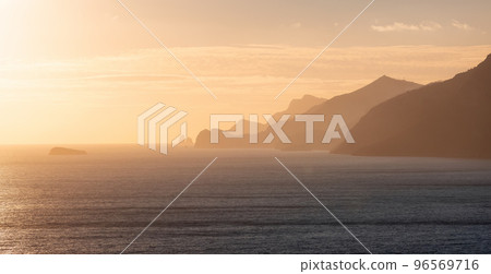 Rocky Cliffs and Mountain Landscape by the Tyrrhenian Sea. Amalfi Coast, Italy. Nature Background 96569716