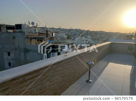 Istanbul city view on mosque with Sultanahmet district against sky. Sunset in Istanbul, Turkey with Suleymaniye Mosque, Ottoman imperial mosque 96570579