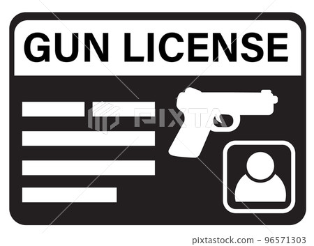 gun license icon on white background. pistol with tag and document. gun permit sign. license symbol. flat style. gun license icon on white background. pistol with tag and document. gun permit sign. license symbol. flat style. 96571303