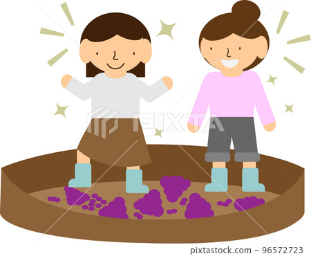 Illustration of a woman stepping on grapes Illustration of a woman stepping on grapes 96572723