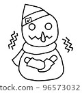 Cold snowman line drawing Cold snowman line drawing 96573032
