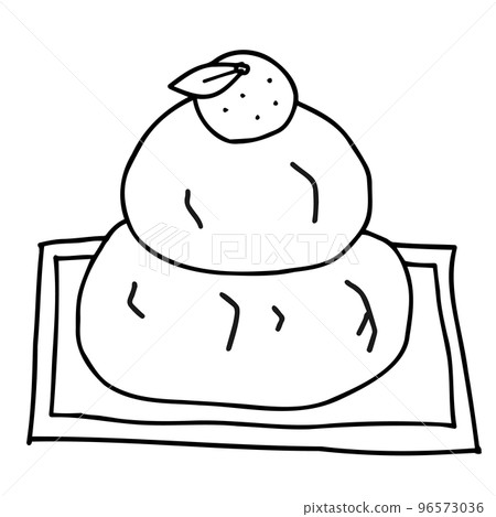 Cracked kagami mochi line drawing Cracked kagami mochi line drawing 96573036