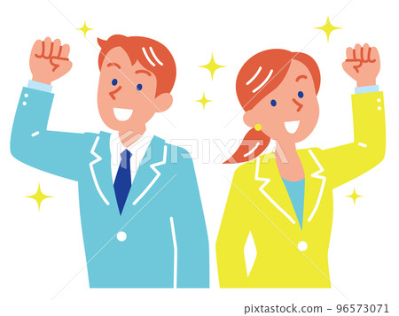 A set of young men and women businessmen doing a guts pose 96573071