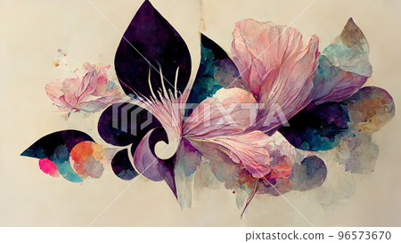 Abstract composition of plants and flower... - Stock Illustration ...